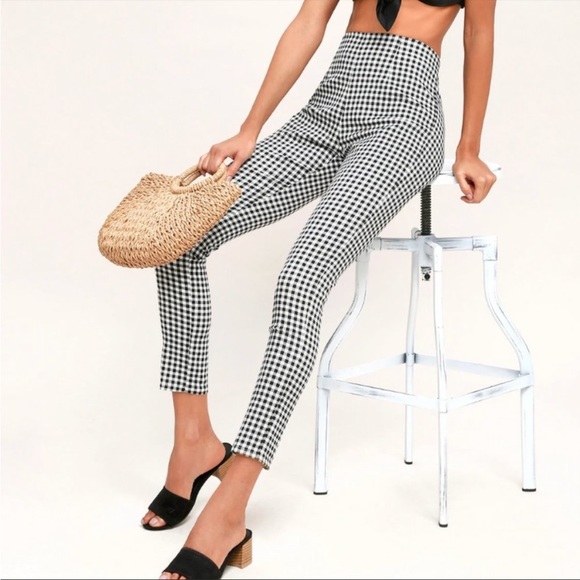 Lulus Pants - Lulus Plaid Reputation Black and White Gingham High-Waisted Pants